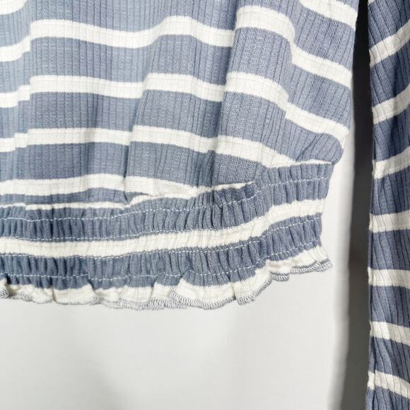 New Hem & Thread Large L Blue White Striped Long Bell Sleeve Cinch Hem Tee Top - Picture 4 of 8
